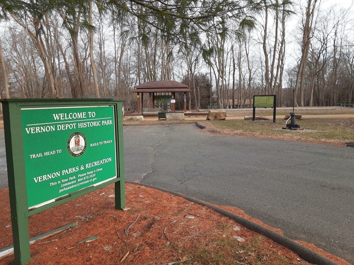 The entrance to the Vernon Depot Historic Park.