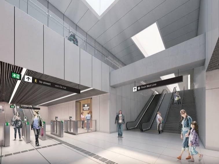 In Toronto, Otis is providing five Gen2 elevators and four NPE escalators to Toronto’s 18-stop Line 6 Finch West Light Rail Transit. Shown here is the Finch West station lower concourse area. 