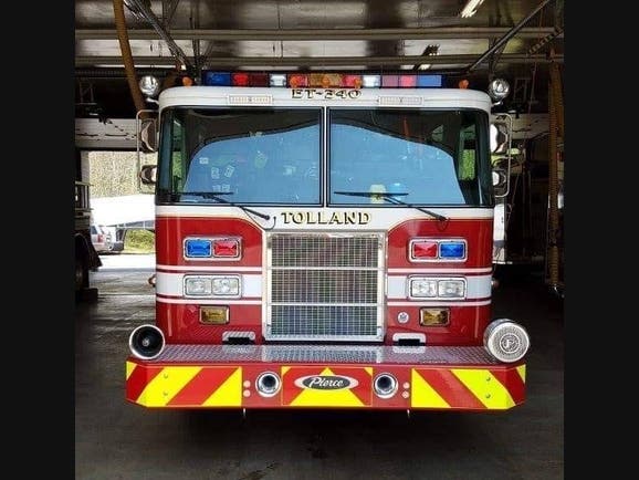 A truck's brakes caught fire in Tolland. 