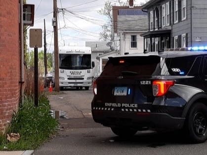 The scene of an untimely death in Enfield Thursday. 