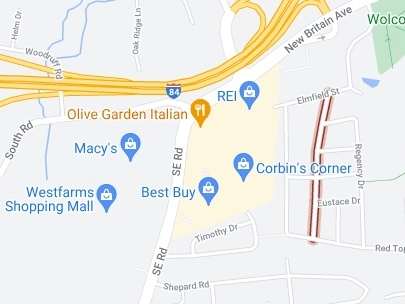 The highlighted area shows where a home was struck by lightning g in West Hartford Monday. 