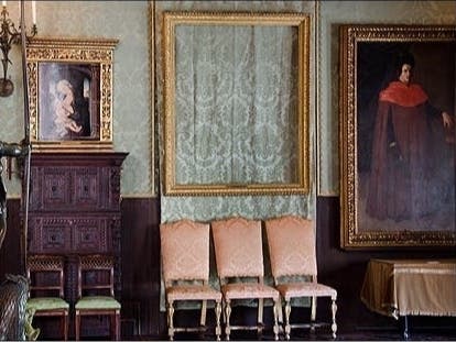 An empty frame left during the 1990 Isabella Stewart Gardner Museum art heist. 