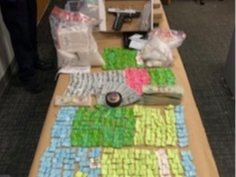 The stash uncovered at a drug raid in Manchester Friday. 