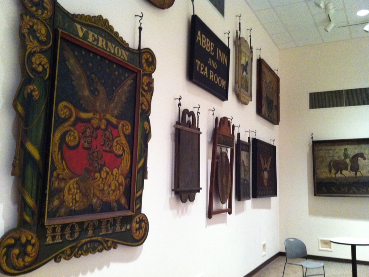 The inn and tavern sign collection at the Connecticut Historical Society. 