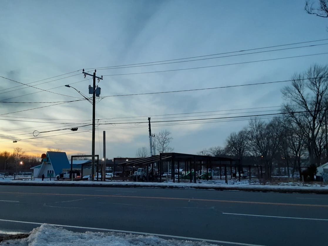 Construction Wednesday stretched into the evening hours at the old Connecticut Golf Land site in Vernon 