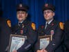 Engineer Stan Landry, left, and Lt. Blake St. John were honored with the Medal of Valor for saving the lives of two people trapped in a burning Union Street building. 