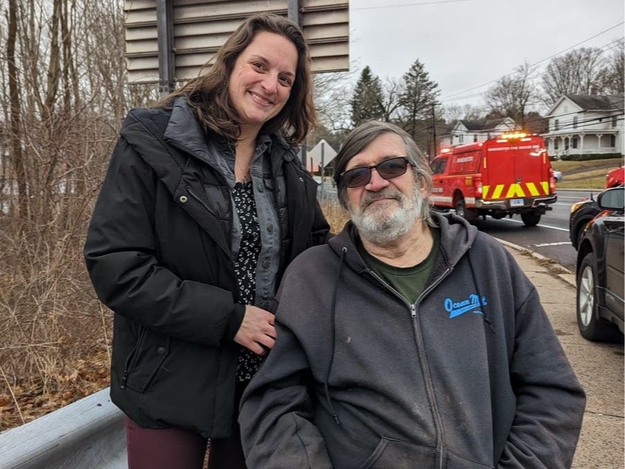 Heather Sica Leonard, a teacher at Illing Middle School in Manchester, pulled a man — and his wheelchair — from a burning van Thursday. 