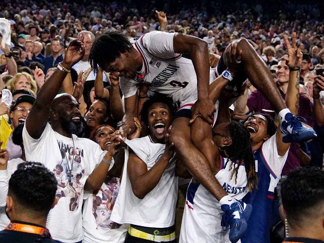 As UConn guard Tristen Newton enjoyed the win against San Diego State in the men's national championship game Monday, students back in Storrs began a wild celebration that led to 15 arrests, mostly related to vandalism. 