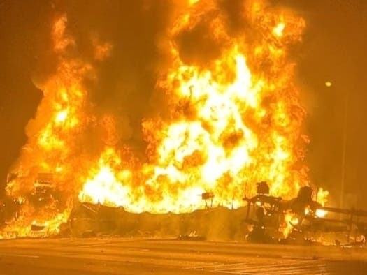 A gas tanker  exploded on a stretch of  highway in Manchester over the weekend after colliding with a car.  