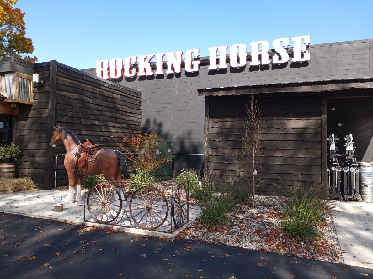 The exterior of the Rocking Horse in Vernon features, well, a horse. 