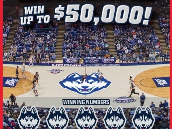 The CT Lottery's new "husky Hoops" scratch game features a $50,000 top prize. 