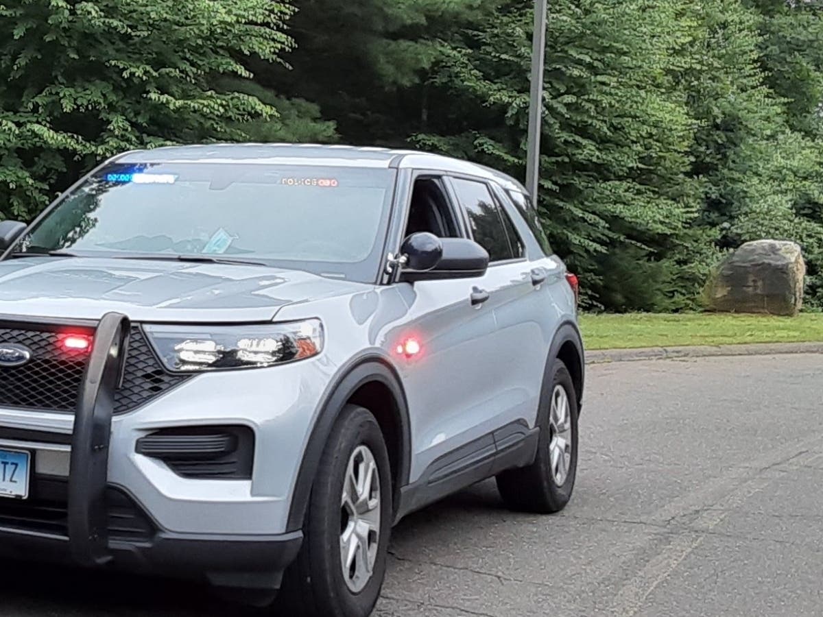 A car ran over a sign in Stafford and a construction crew took it and fixed it, state police said. 