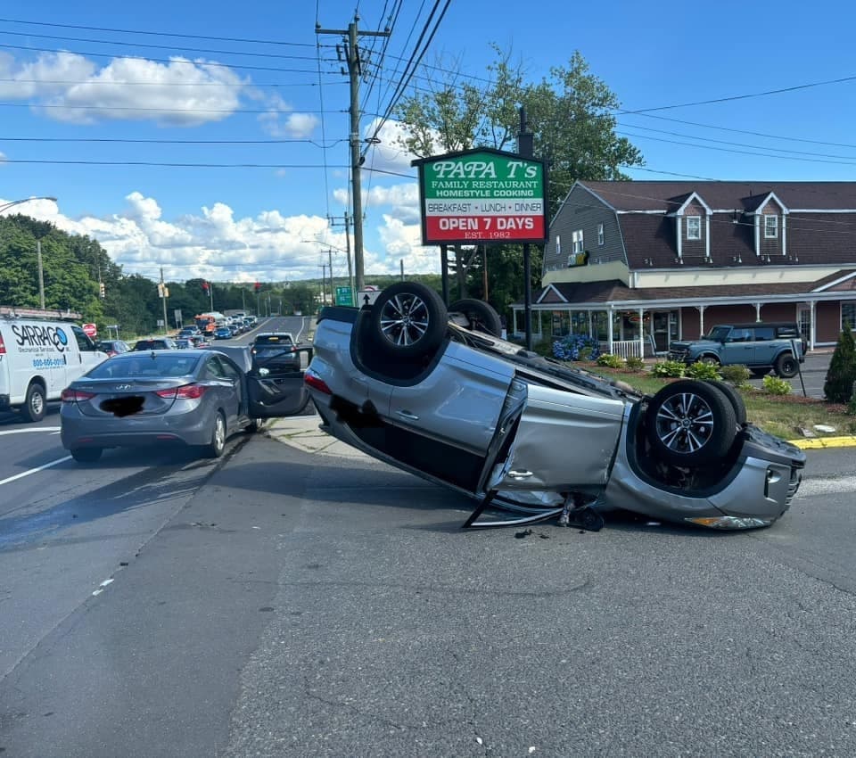 An SUV rolled over in Tolland Monday afternoon. 