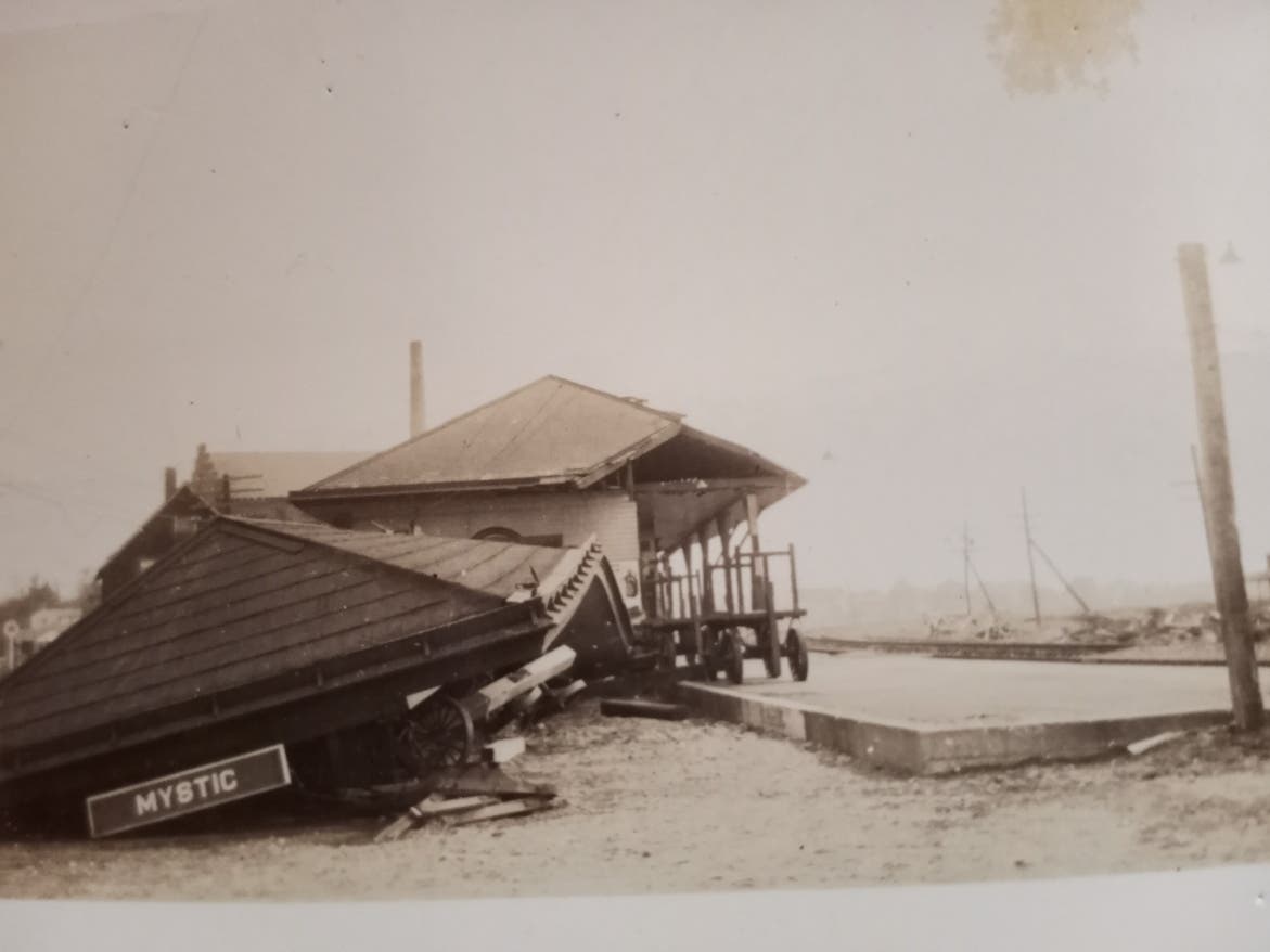 The 1938 Hurricane wrecked the train station in Mystic. 