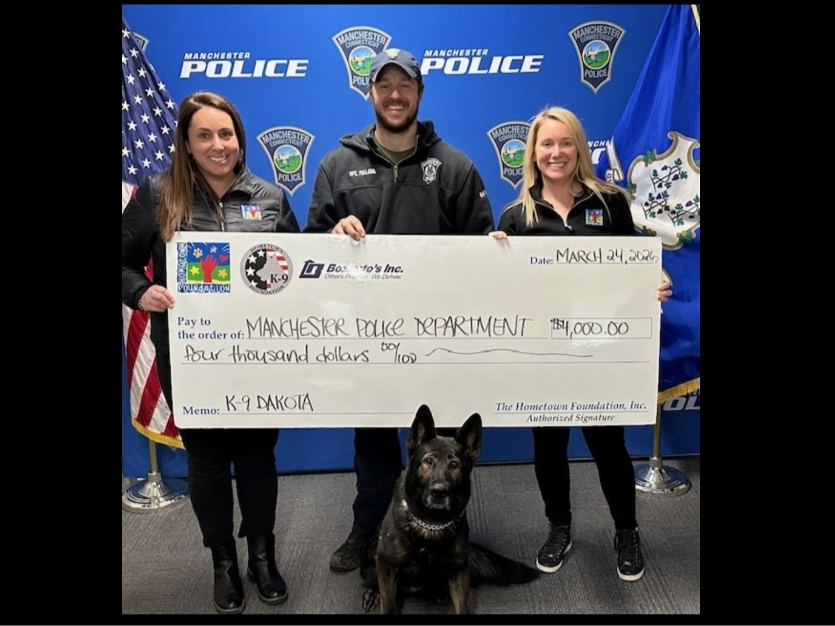 A second-place finish in the national Hometown Heroes grant giveaway has brought $4,000 to support the Manchester Police Department police dog unit. 