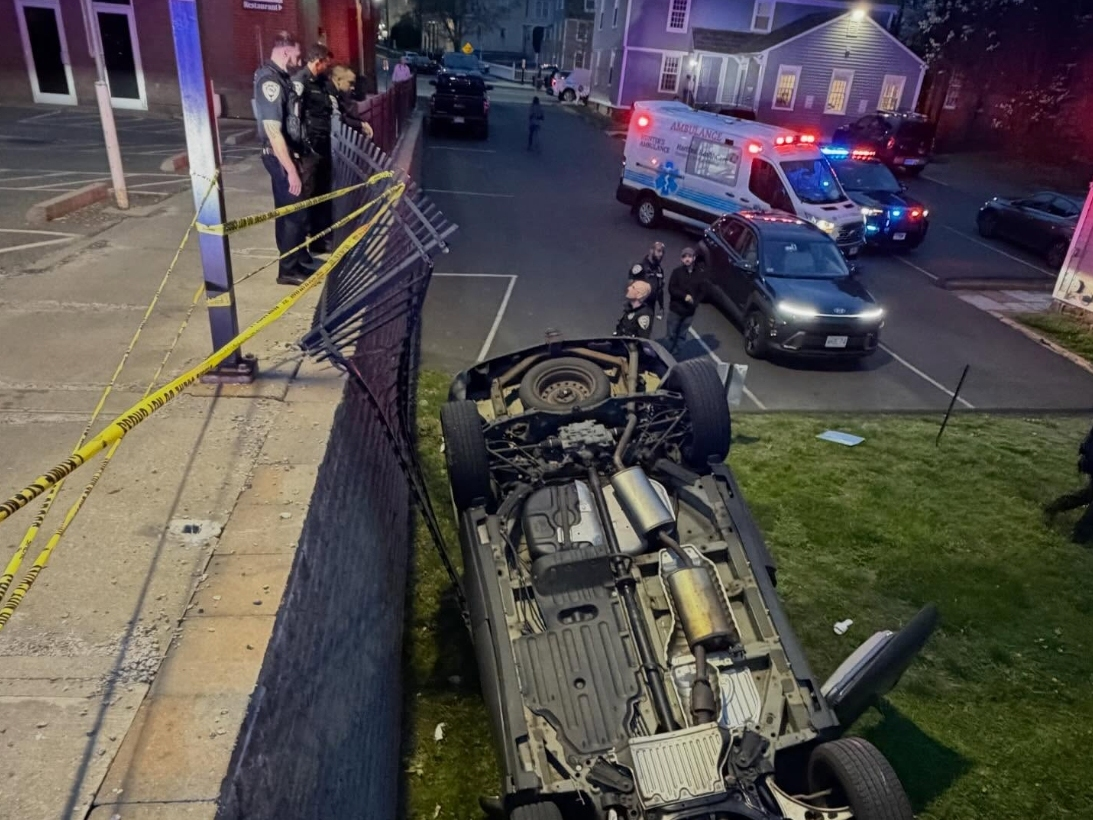 A car wound up on its hood in Middletown over the weekend after a driver mishap, police said. 