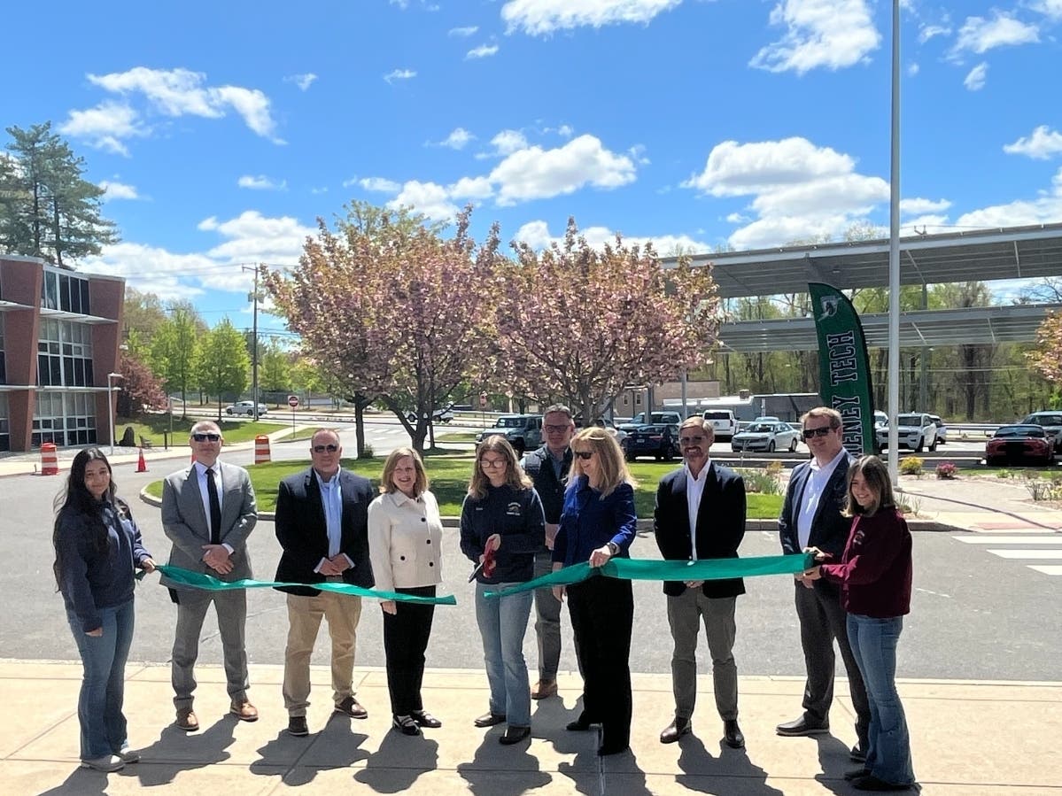 A ribbon-cutting at Howell Cheney Technical High School marked one of seven solar energy projects at Connecticut technical high schools that are nearing final completion.