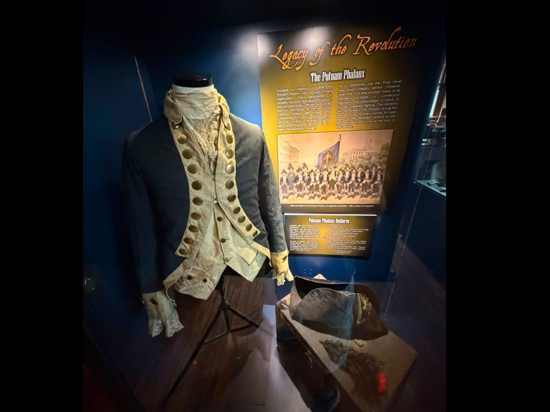 historic uniform of the "Putnam Phalanx," which was a ceremonial organization, similar to the Governor's Footguards, that escorted Connecticut troops as they left Hartford for the Civil War, and later welcomed them back home.