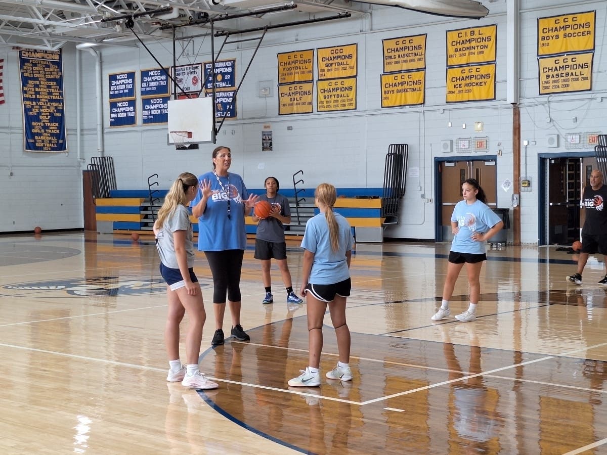 Kara Wolters works on defensive concepts at Rockville High School during her Dream Big camp.