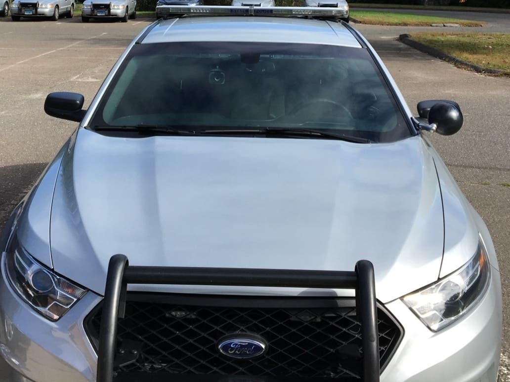 A compact car took the worst of a merging highway crash in Vernon, state police said.  