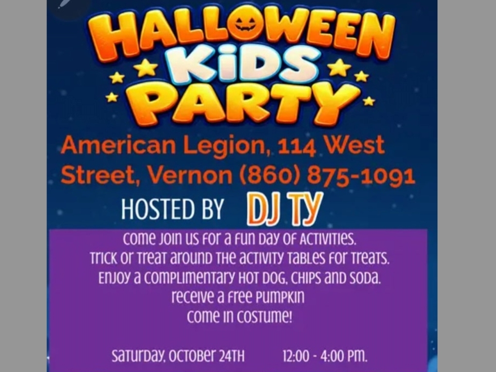The Vernon American Legion post is throwing a Halloween party for kids on Saturday.