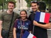 Tanner Demers, Audrey Lee, and Nick Michalski near the Arc de Triomphe and the Champs Elysees on Bastille Day.