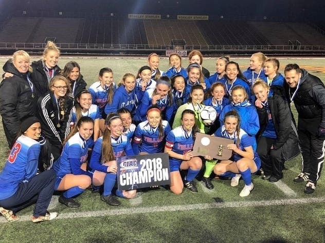 The 2018 Class L girls soccer champions from Tolland High School.