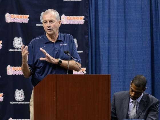 Former UConn basketball coach Jim Calhoun at his retirement announcement in 2012.