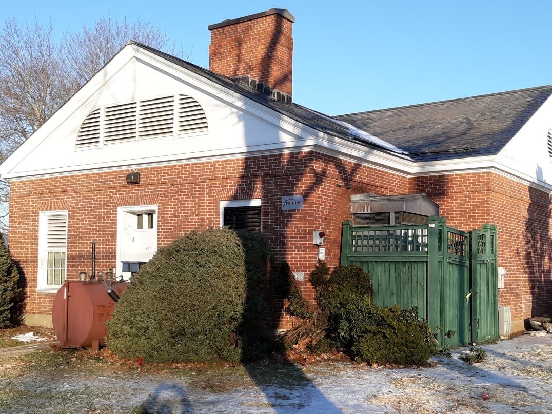 The Frontier utility building on Route 190 sustained minimal damage when struck by a Volvo early Monday morning.