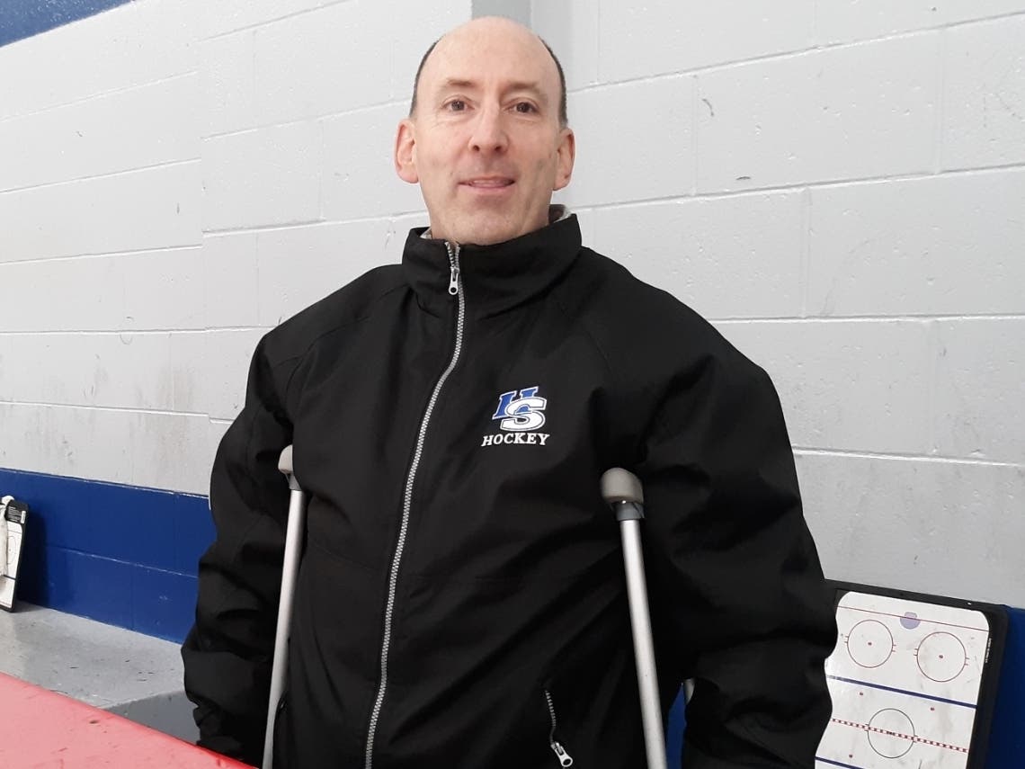 Hall-Southington boys ice hockey coach Brian Cannon has returned for his 10th season despite a recent leg amputation.