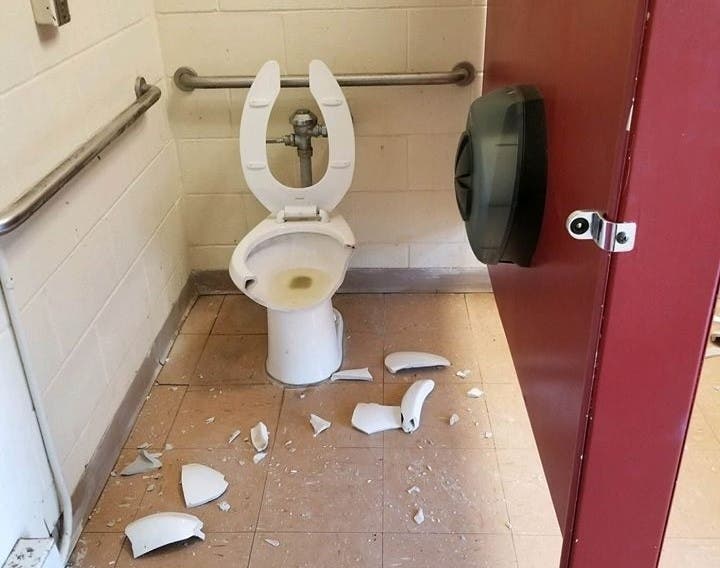 Vandalism in a bathroom at Connor's Place Playground.