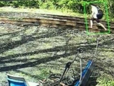 Homicide suspect Peter Manfredonia was captured on surveillance video on train tracks behind a Pennsylvania Walmart.