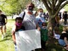 Several hundred people attended the demonstration, including this Enfield family.