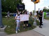 Demonstrators at the corner of Route 5 and North Main Street.