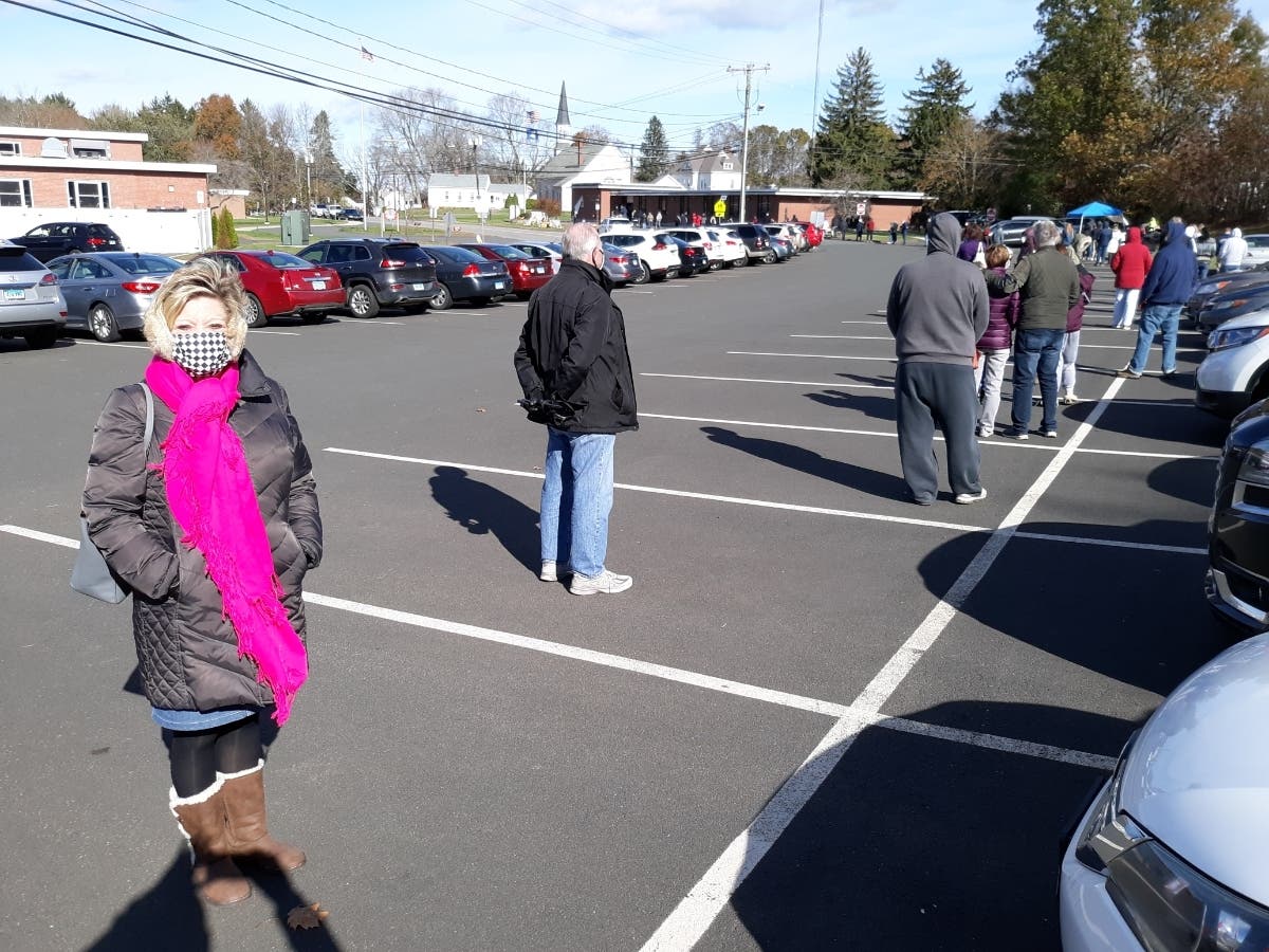 Lengthy lines, such as this one in East Windsor, were common scenes on Election Day.