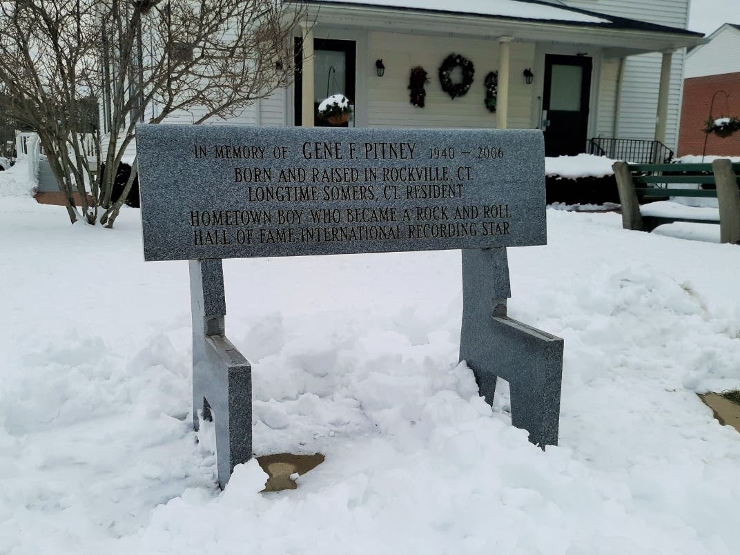 A granite bench dedicated to the memory of rock and roll legend and Somers resident Gene Pitney sustained damage within the past two weeks.