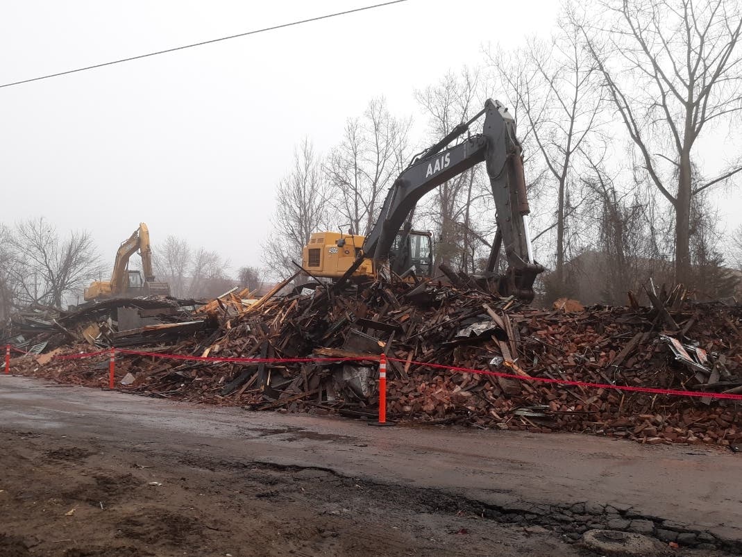 A pile of rubble occupies the site of the former Westfield Plate Co. building in Enfield, which was destroyed by fire Wednesday morning.