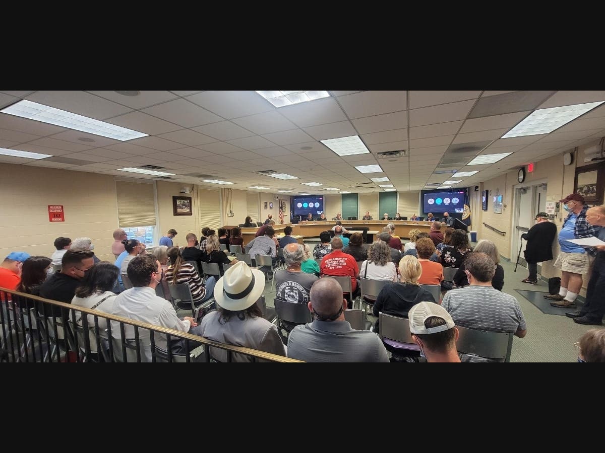 A packed house attended a public hearing Tuesday on a proposed ban on marijuana dispensaries in Enfield.