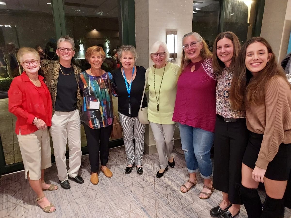Cookie Bromage (center) with a Connecticut contingent at the National Field Hockey Coaches Association Hall of Fame dinner in Lake Mary, Florida on Jan. 13.
