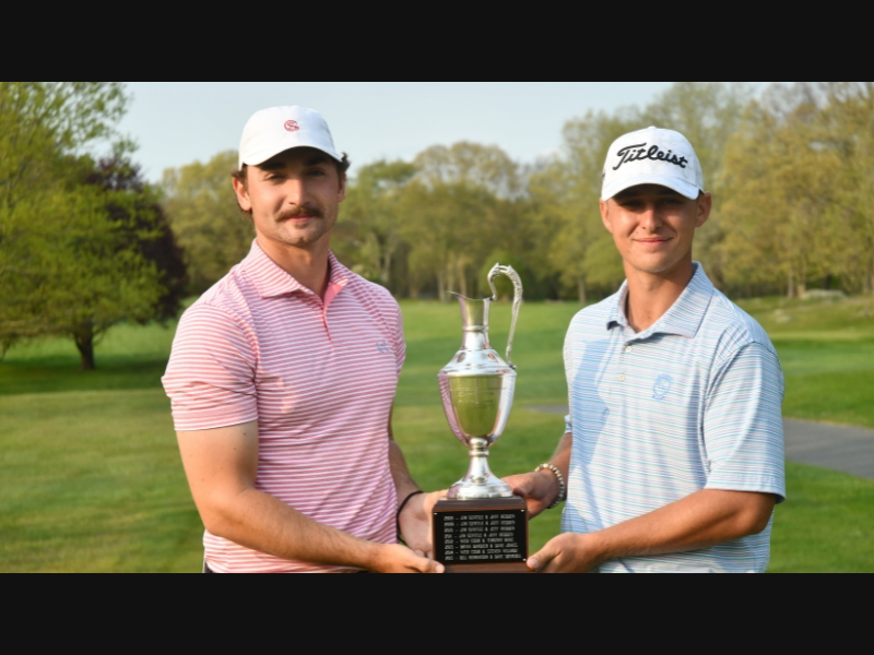 AJ Ouimet (left) and partner Anthony Guerrera posted a five-stroke victory at the CSGA Two-Man Championship Monday in Old Lyme.