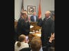 Nassau County Administrative Judge Hon. Vito M. DeStefano swears in Manorhaven Judge William Bodkin at Village Hall.