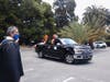 Math teacher and Track coach Jay Lawson (SMCHS ’81) greets senior families entering campus at the Class of 2020 Car Parade, June 7, 2020.  Lawson is also an alumni dad and a current Saint Mary’s dad. 