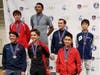 Chatham Fencing Junior Preston Yen, front row far right, 8th place in Div2 Men's Sabre at 2019 American Challenge fencing tournament.