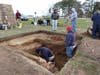 The dig has unearthed colonial period thin "aqua" window glass, hand forged nails, pottery shards, clay pipes... 