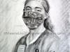 Hand drawn Charcoal Portrait of a frontline Pharmacy Technician in Naugatuck CT.