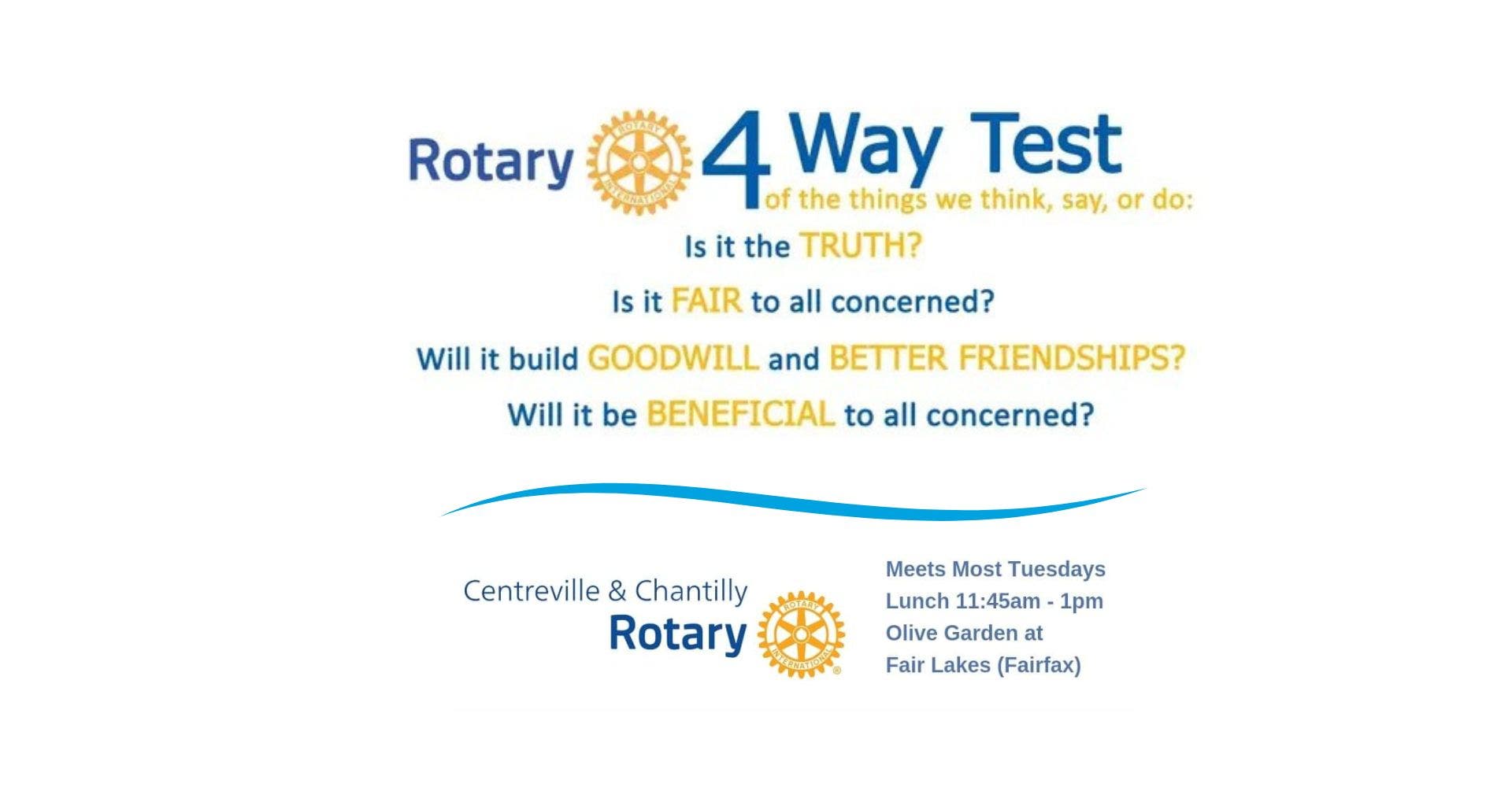 Rotary Lunch Mtng 9/22: Centreville & Chantilly Club