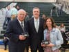 Moraine Valley inducted four into its Athletics Hall of Fame, including Kyle R. Hastings (far left), Julie Wurster (far right), and Bill Antonion and Michael Wojnarowski (both not pictured). Athletics director Bill Finn stands between two inductees.