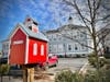 Thanks to support from Dedham Savings and Dedham Cultural Council, the newly-repainted and refurbished, little free library, called “The Little Red Schoolhouse,” is now reinstalled at Dedham Town Hall.
