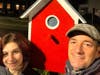 Artist Sal D’Antona and his equally talented daughter Ava pose in front of the Little Free Library, which they repainted together. 