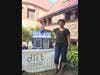 Pictured here in 2016 with her original design, Artist/Educator Clarissa Robyn recently repainted a fully-rebuilt version of the Little Free Library, which gives a nod to historic Dedham Pottery.